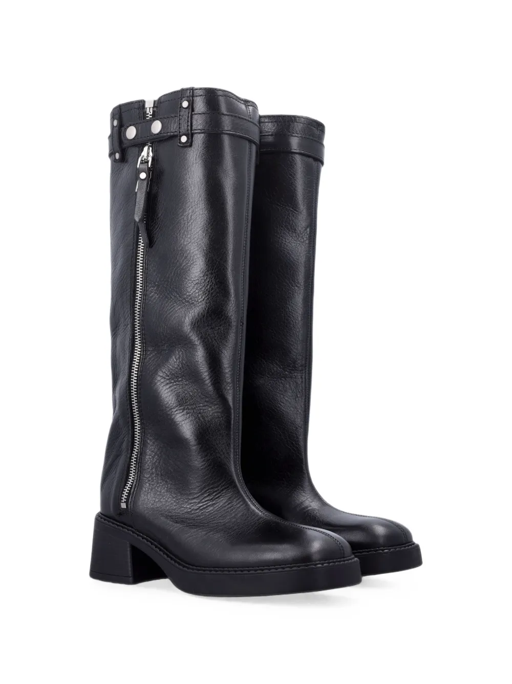 Miista Izolda buckled zip-up calf leather boots Zwart