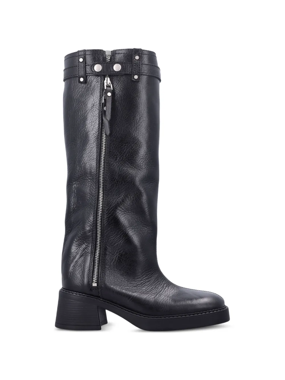 Miista Izolda buckled zip-up calf leather boots Zwart