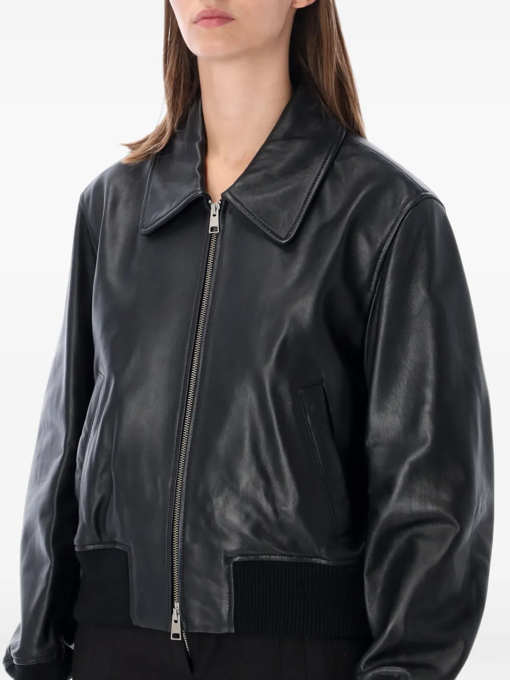 AMI Paris zip-up leather jacket Zwart