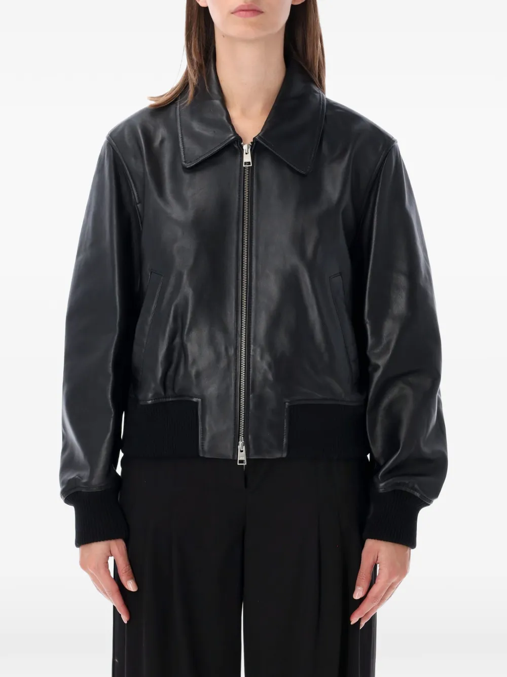 AMI Paris zip-up leather jacket - Schwarz