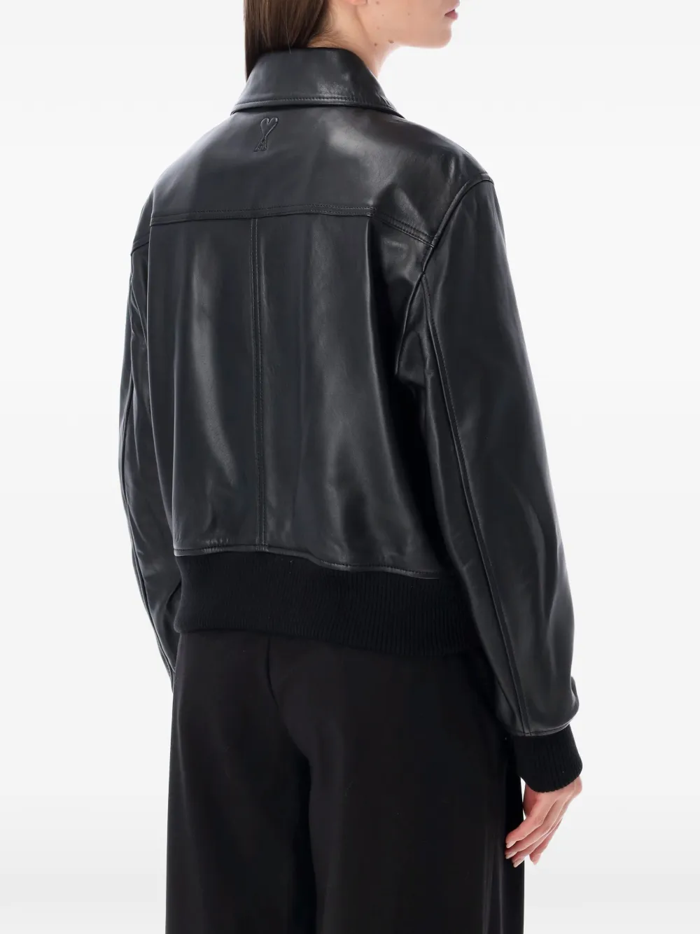 AMI Paris zip-up leather jacket Zwart