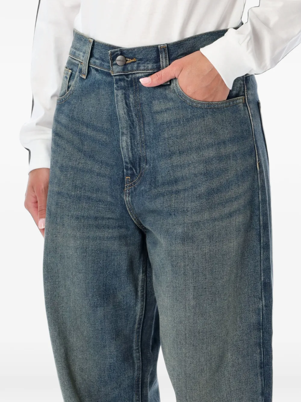 Carhartt WIP Brandon logo-patch whiskered jeans Blauw