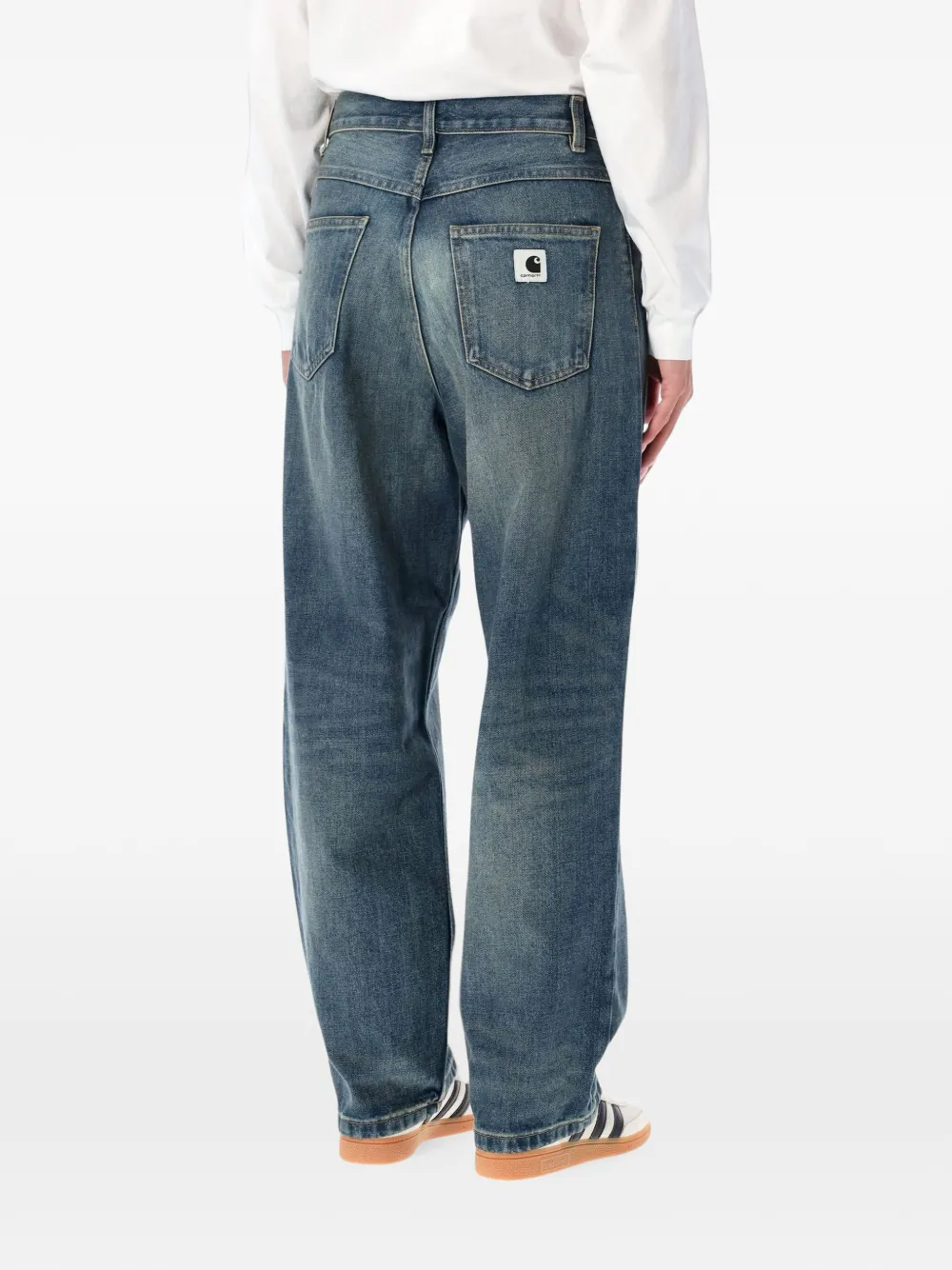 Carhartt WIP Brandon logo-patch whiskered jeans Blauw