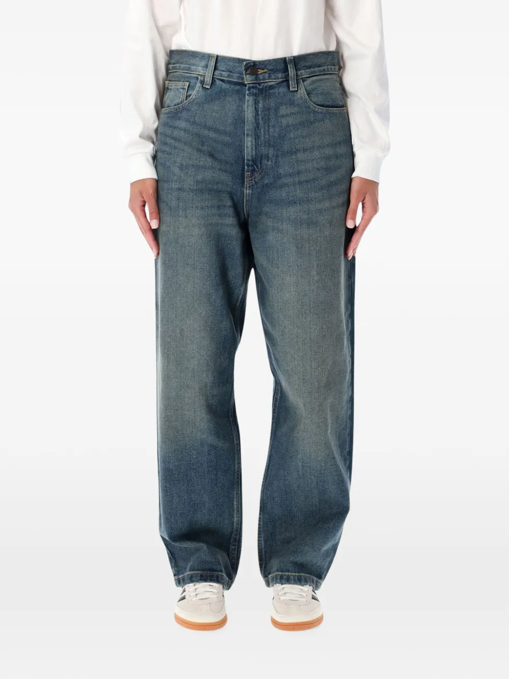 Carhartt WIP Brandon logo-patch whiskered jeans - Blu