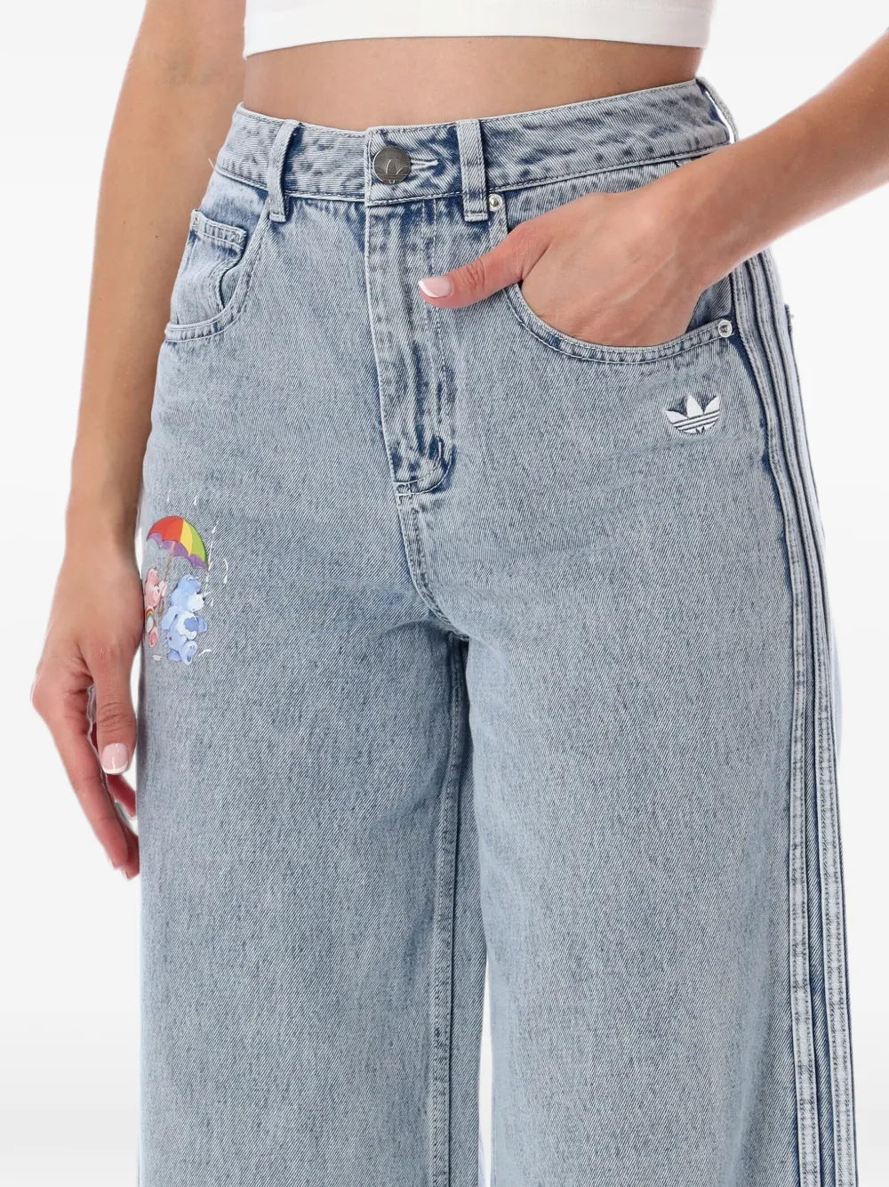 adidas embroidered Trefoil-logo jeans Blauw