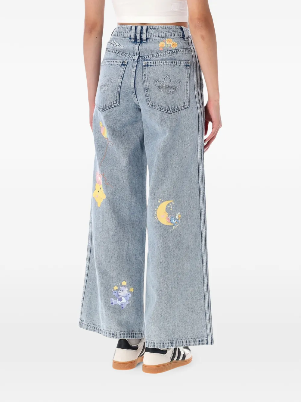 adidas embroidered Trefoil-logo jeans Blauw