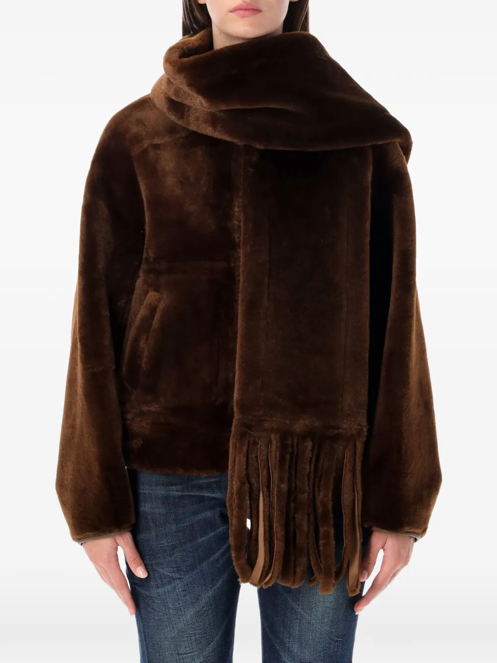 Vegancode Scarf-detail Reversible Coat In Brown