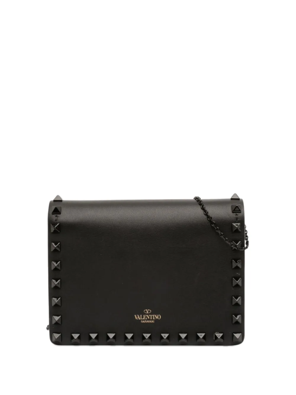 Pre-owned Valentino Garavani 2000-2017 Leather Rockstud Chain Pouch Crossbody Bag In Black