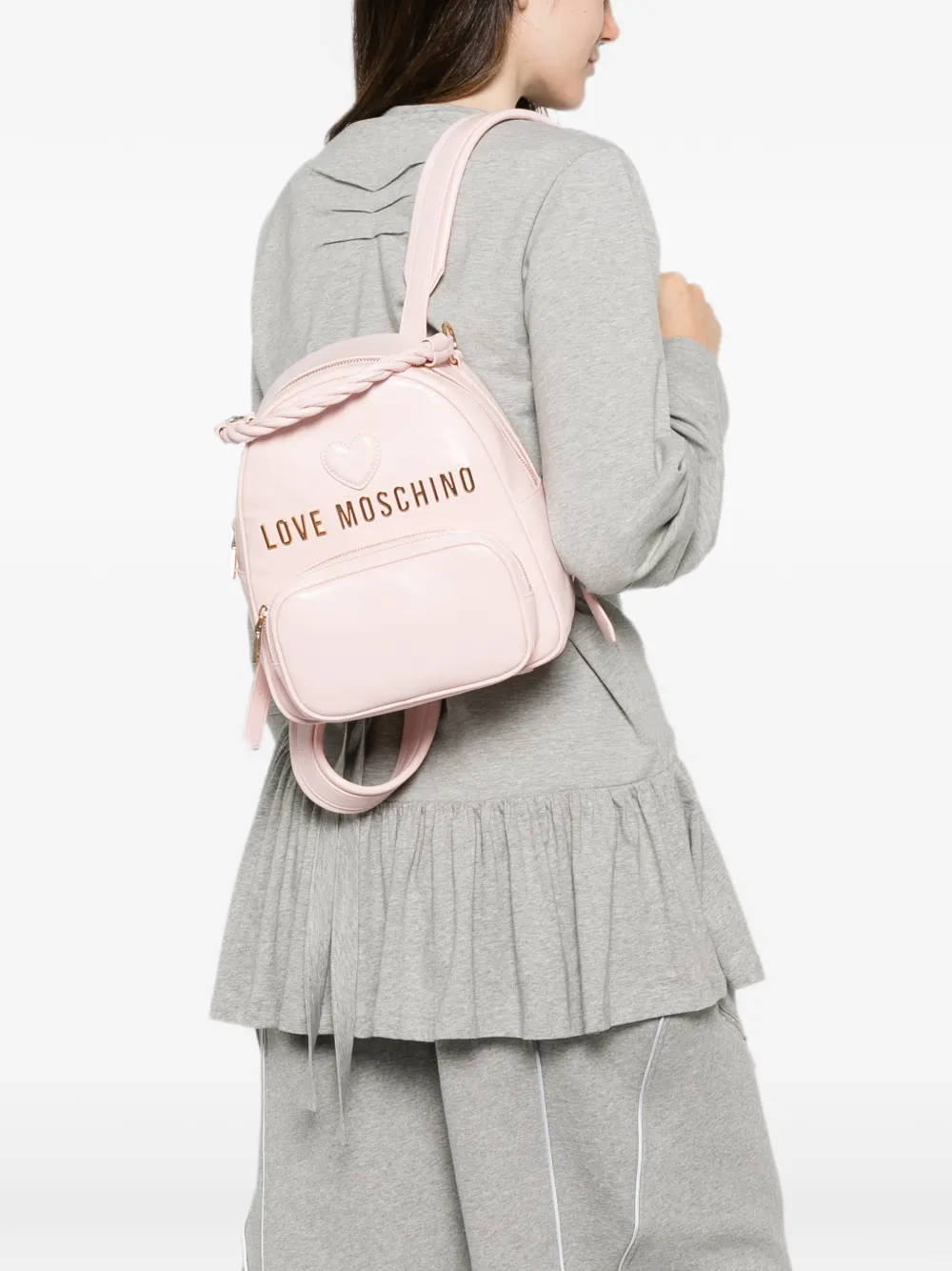 Love Moschino Rugzak met hartpatch en logoplakkaat Roze