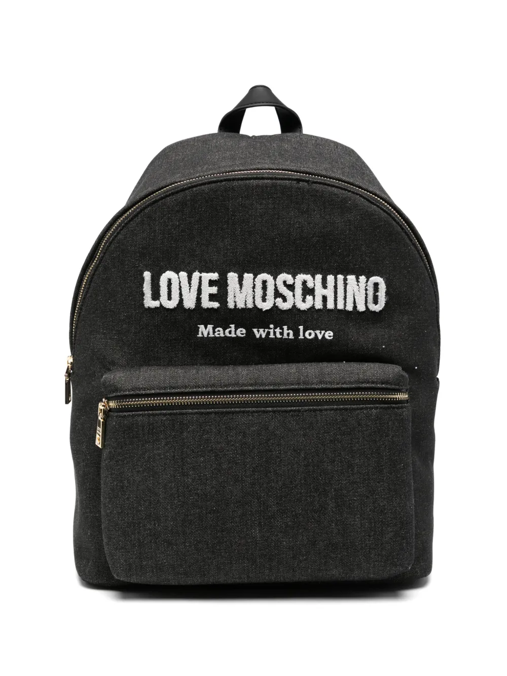 Love Moschino logo-patch denim backpack - Nero