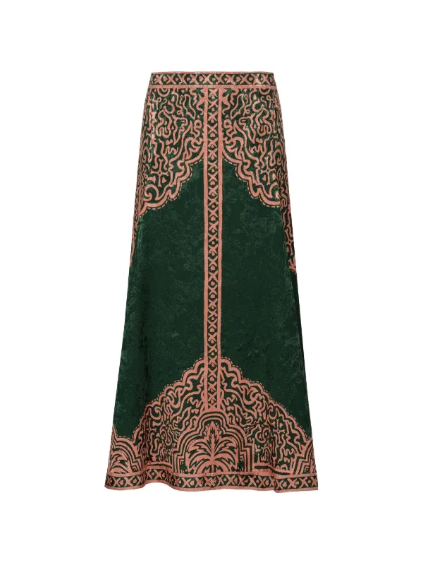 Johanna Ortiz Encanto De Isla Jacquard-pattern Skirt in Green