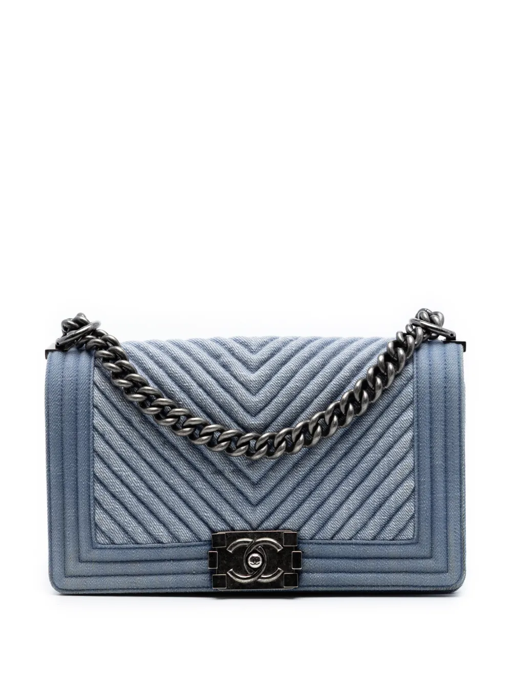 CHANEL Pre-Owned 2014-2015 Old Medium Chevron Denim Boy Flap crossbody bag - Blu