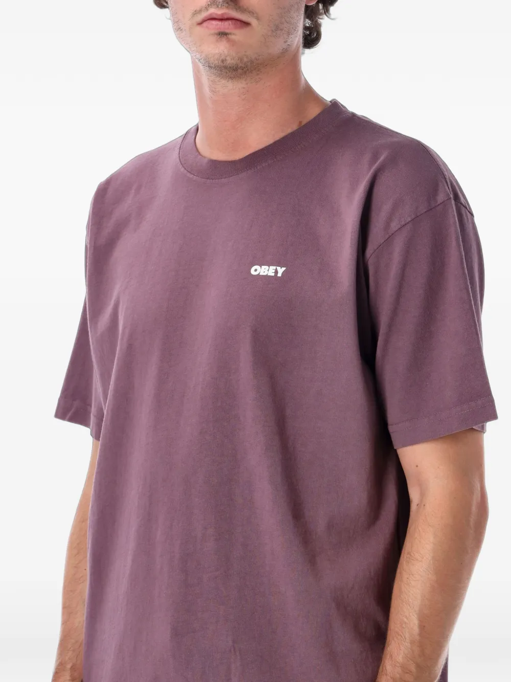 Obey Bold Icon T-shirt met gepigmenteerde gezichts- en logo-print Paars