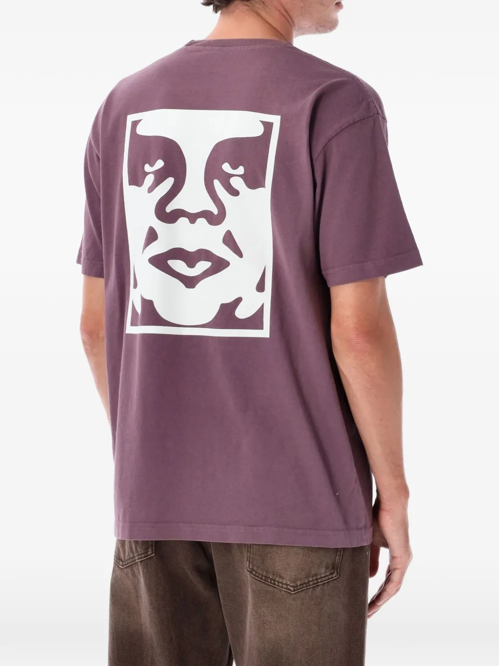 Obey Bold Icon T-shirt met gepigmenteerde gezichts- en logo-print Paars