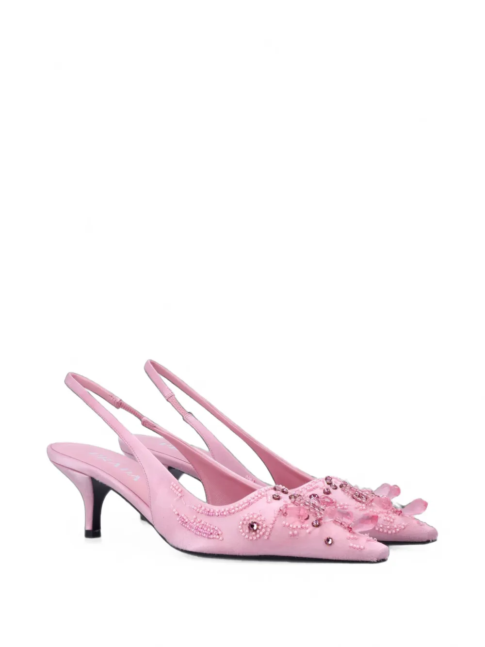 Prada embroidered satin slingback pumps Roze
