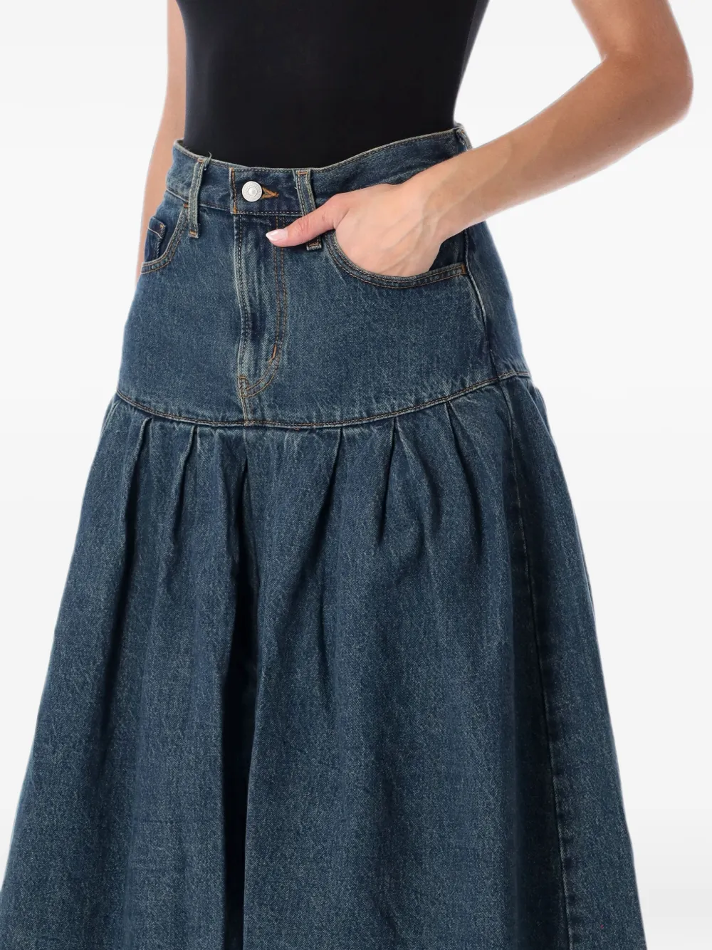 Levi's Yoked Pleated denim midi skirt Blauw