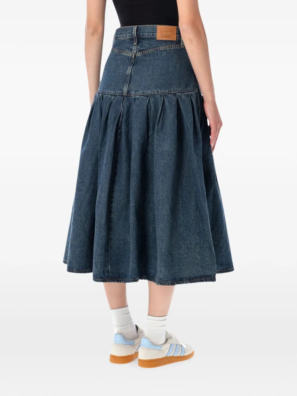 Levi's Yoked Pleated denim midi skirt Blauw