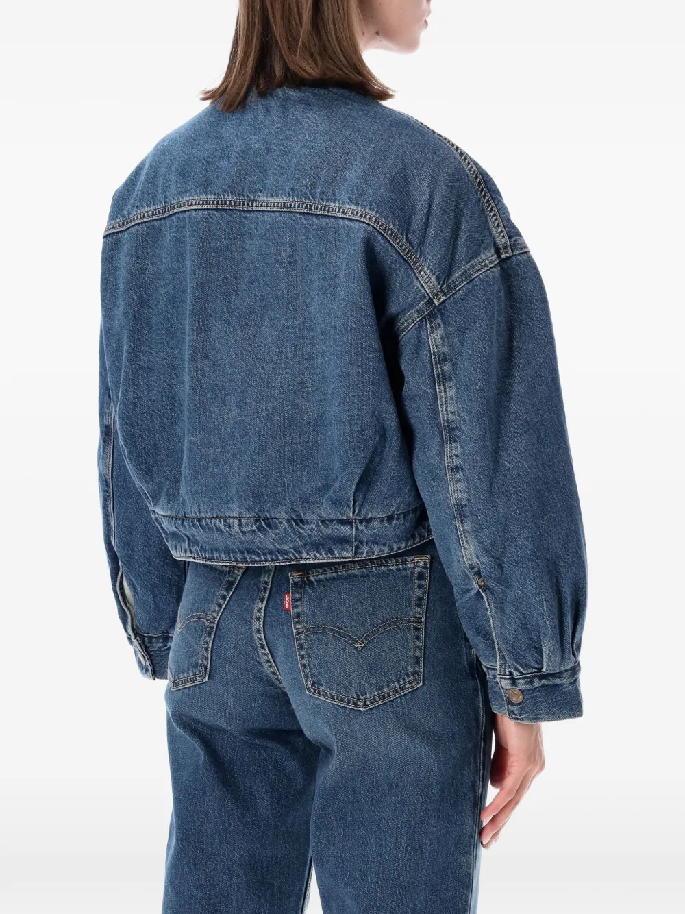 Levi's faux-shearling-trim cropped denim jacket Blauw