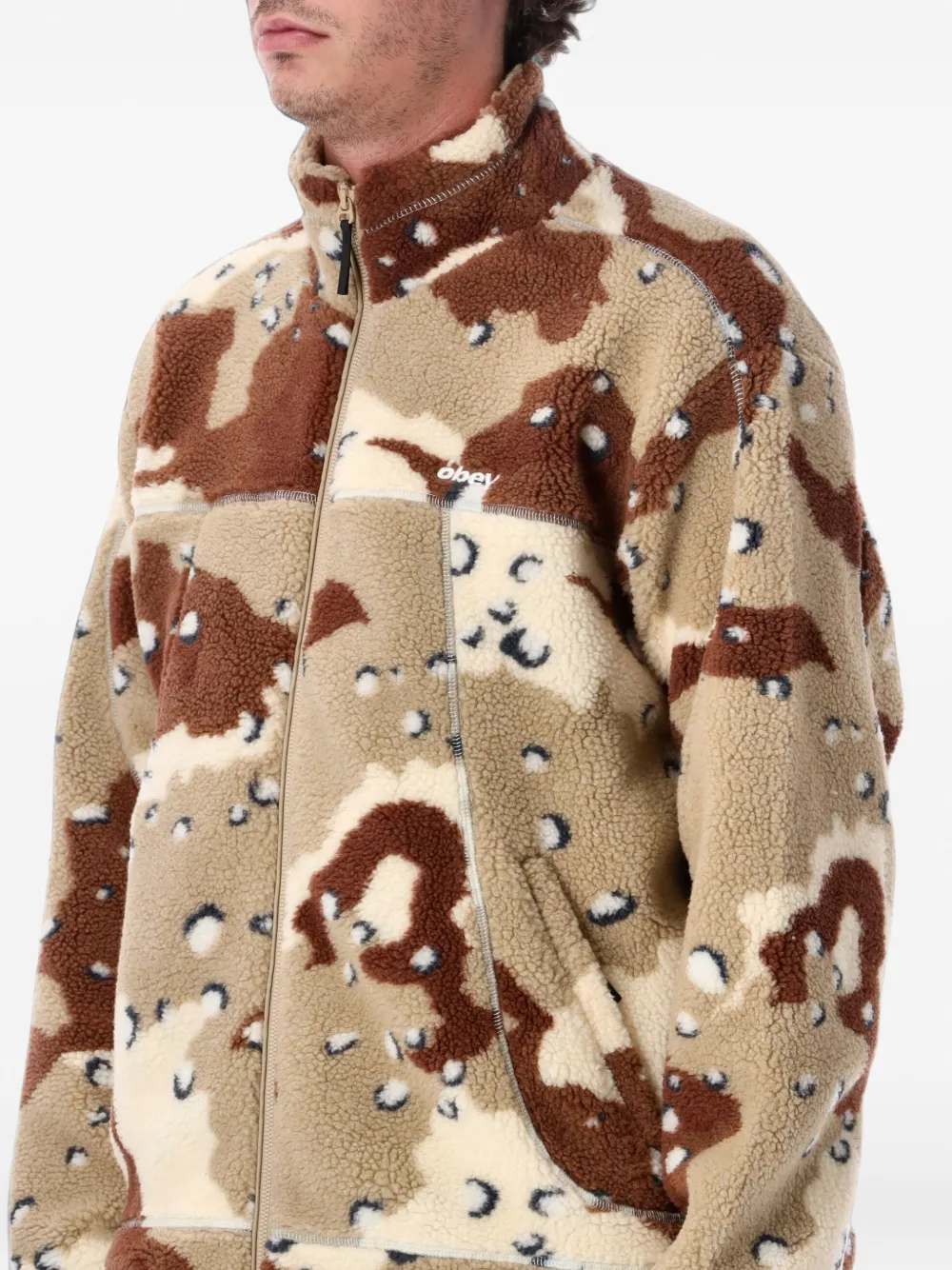 Obey Fleece jack met camouflage-print Beige