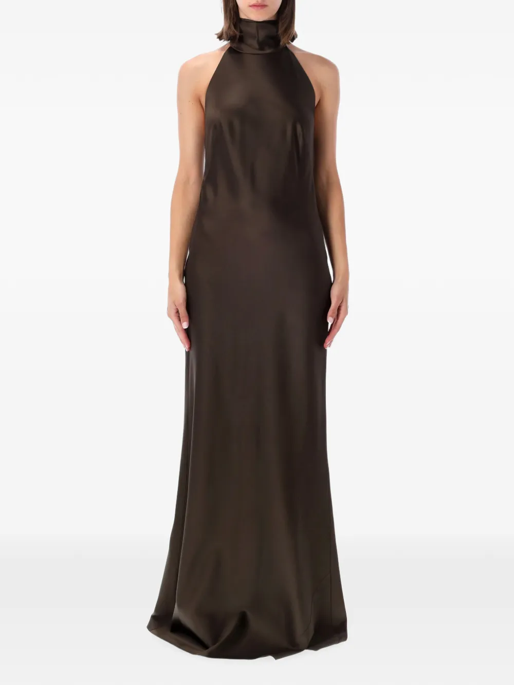 Ralph Lauren Chilton Halterneck Tie-back Gown In Black