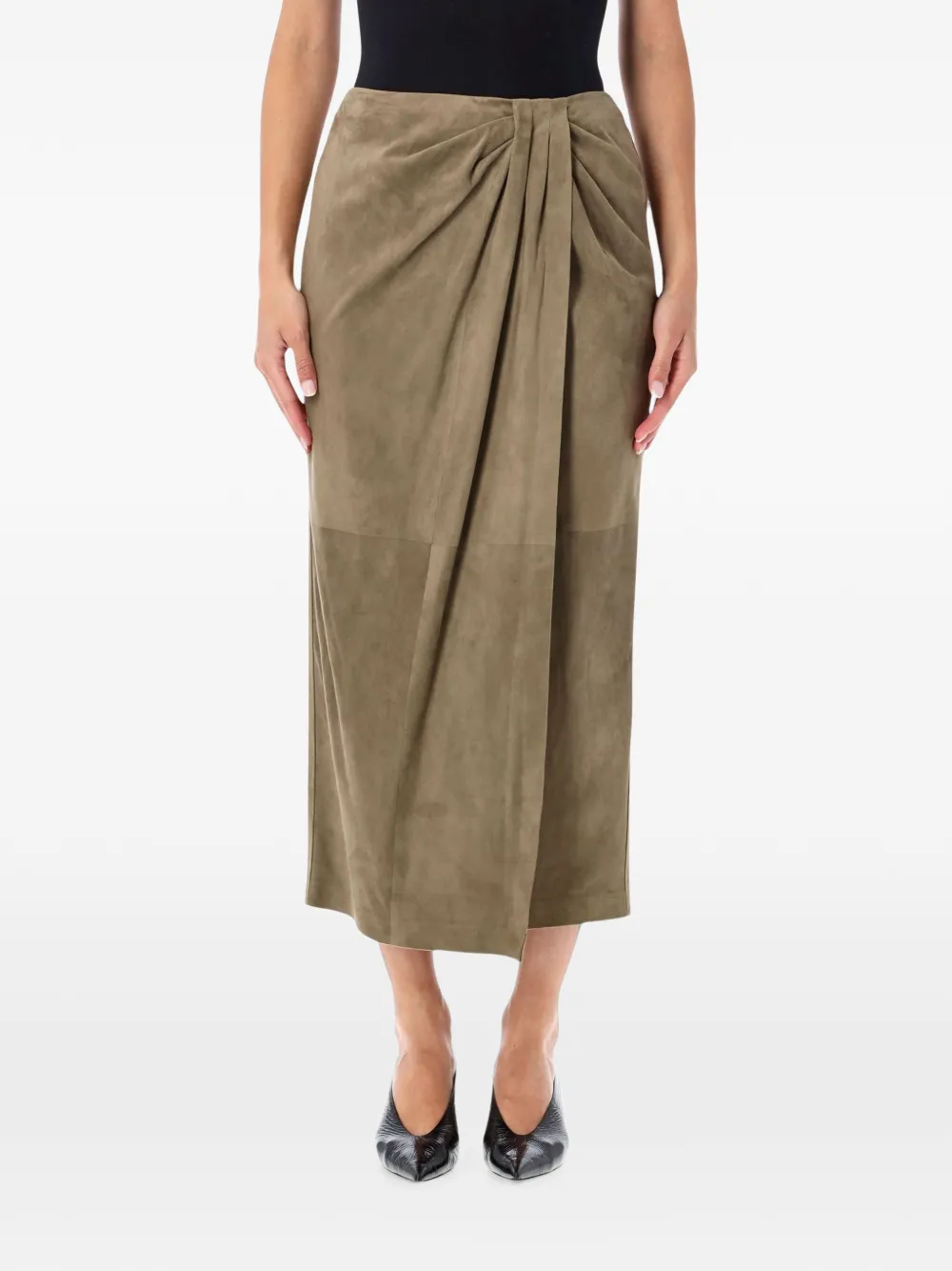 Ralph Lauren Collection draped calf suede midi skirt - Toni neutri