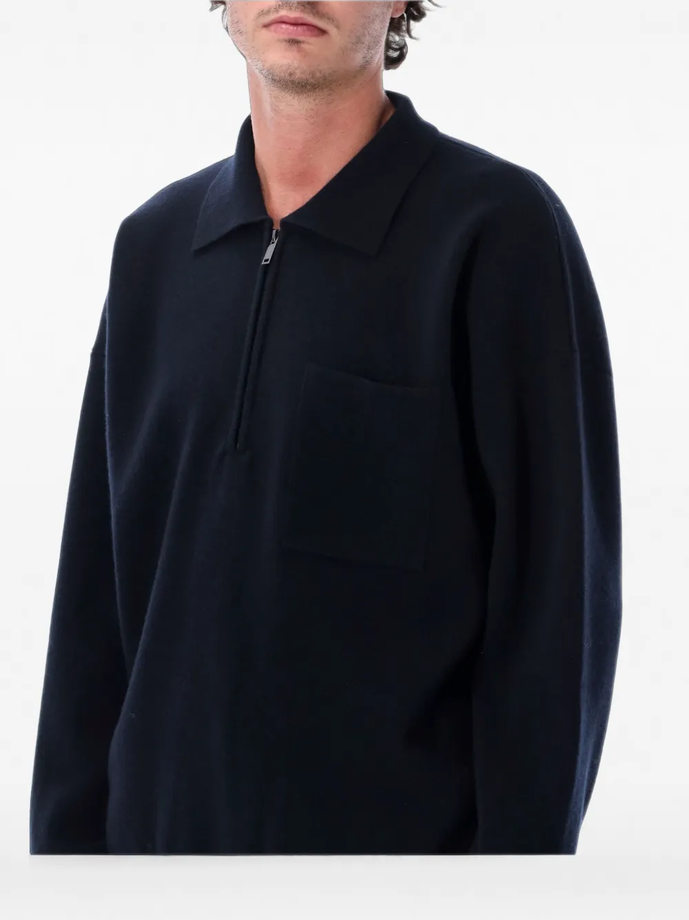Roberto Collina quarter-zip chest-pocket sweater Blauw