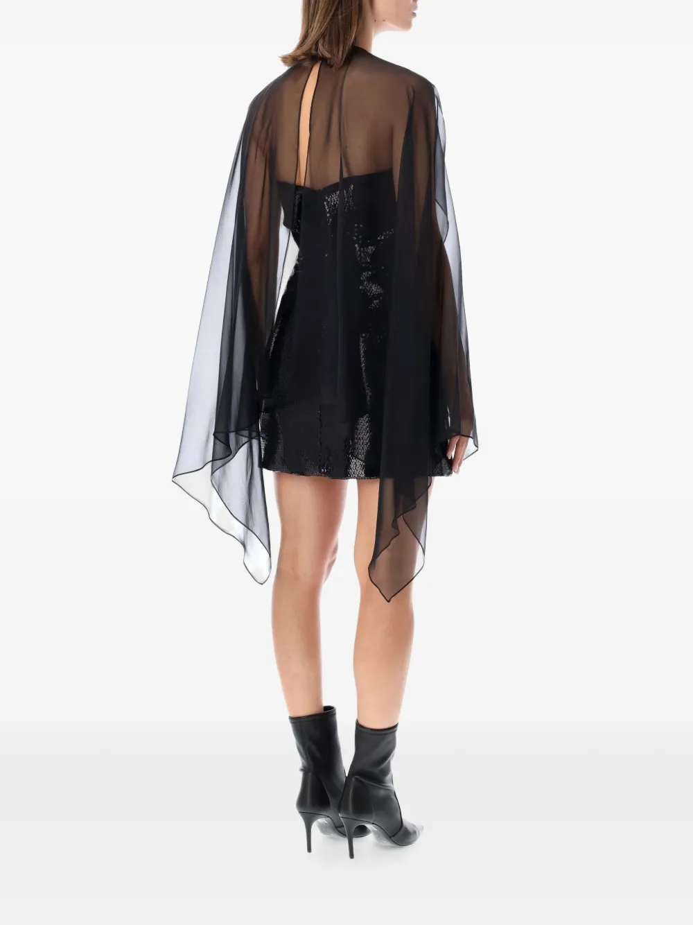 Alberta Ferretti Mini-jurk verfraaid met pailletten en kapmouwen Zwart