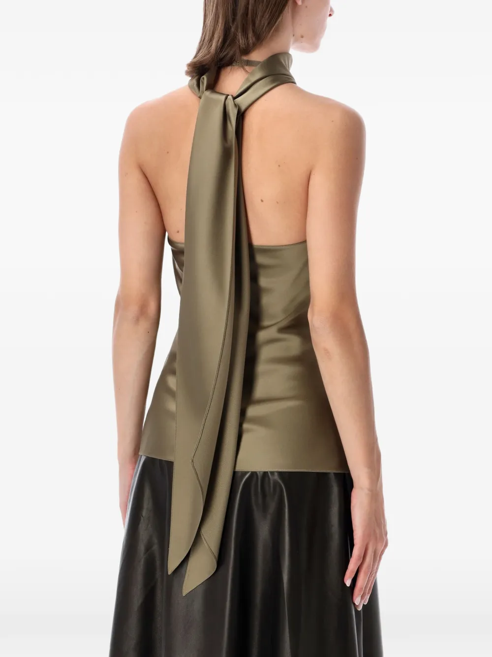 Ralph Lauren Collection Halterneck Tie-back Top in Green, view 2
