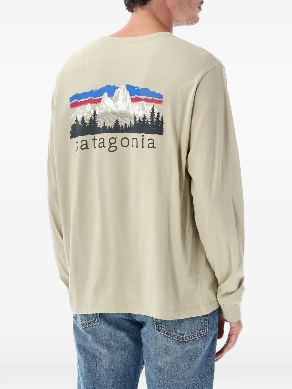 Patagonia Fitz Roy Foothills T-shirt met lange mouwen en logoprint Beige
