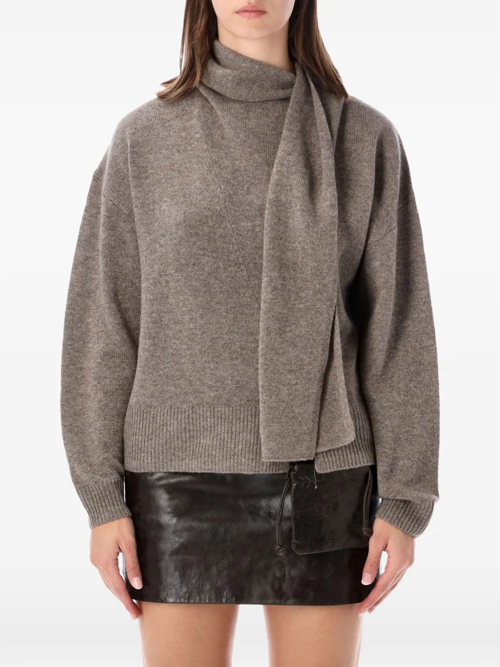 The Garment Volmer scarf-detail ribbed-trim sweater - Marrone