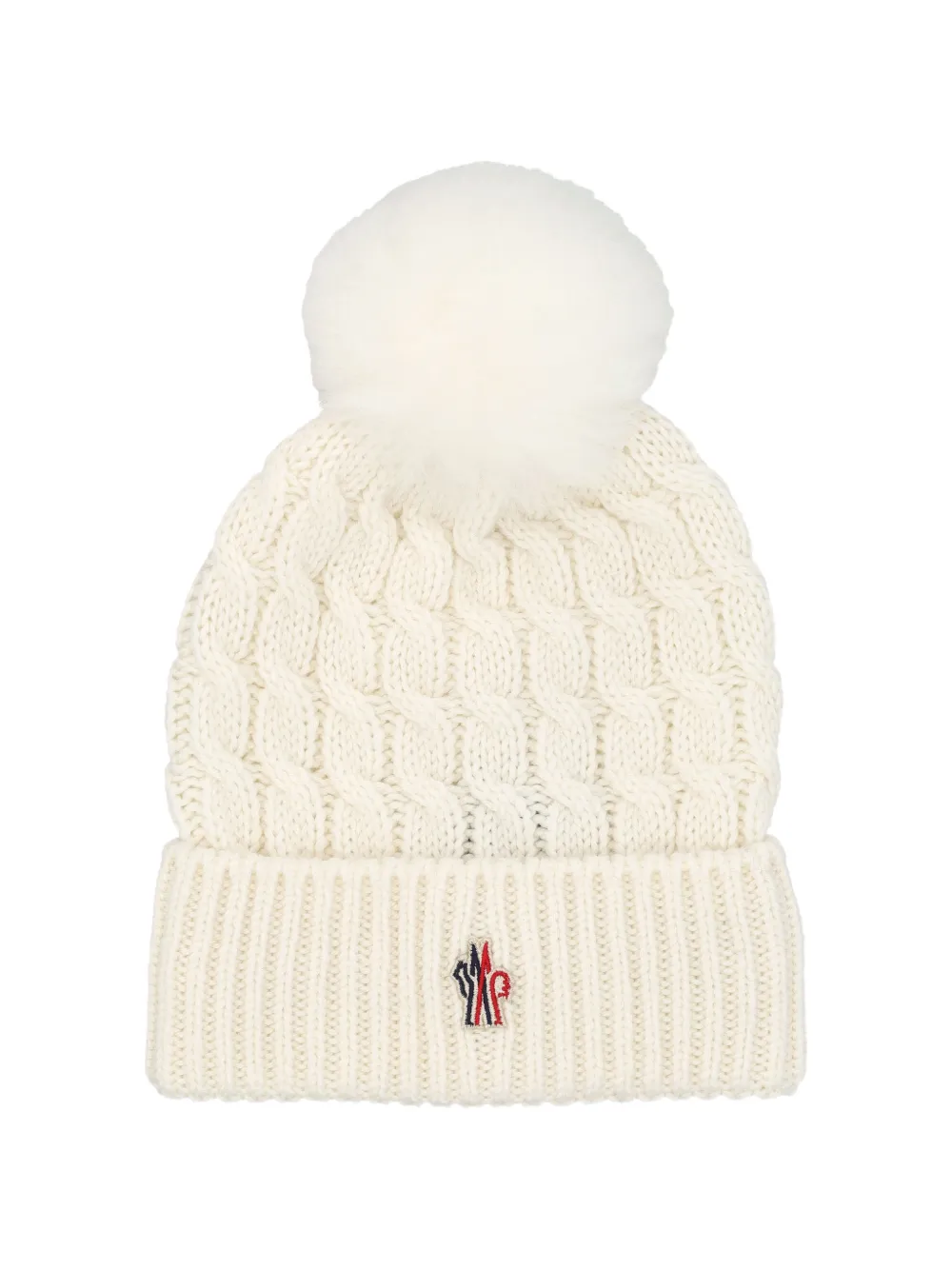 Moncler Grenoble Kabelgebreide muts met pompon Wit