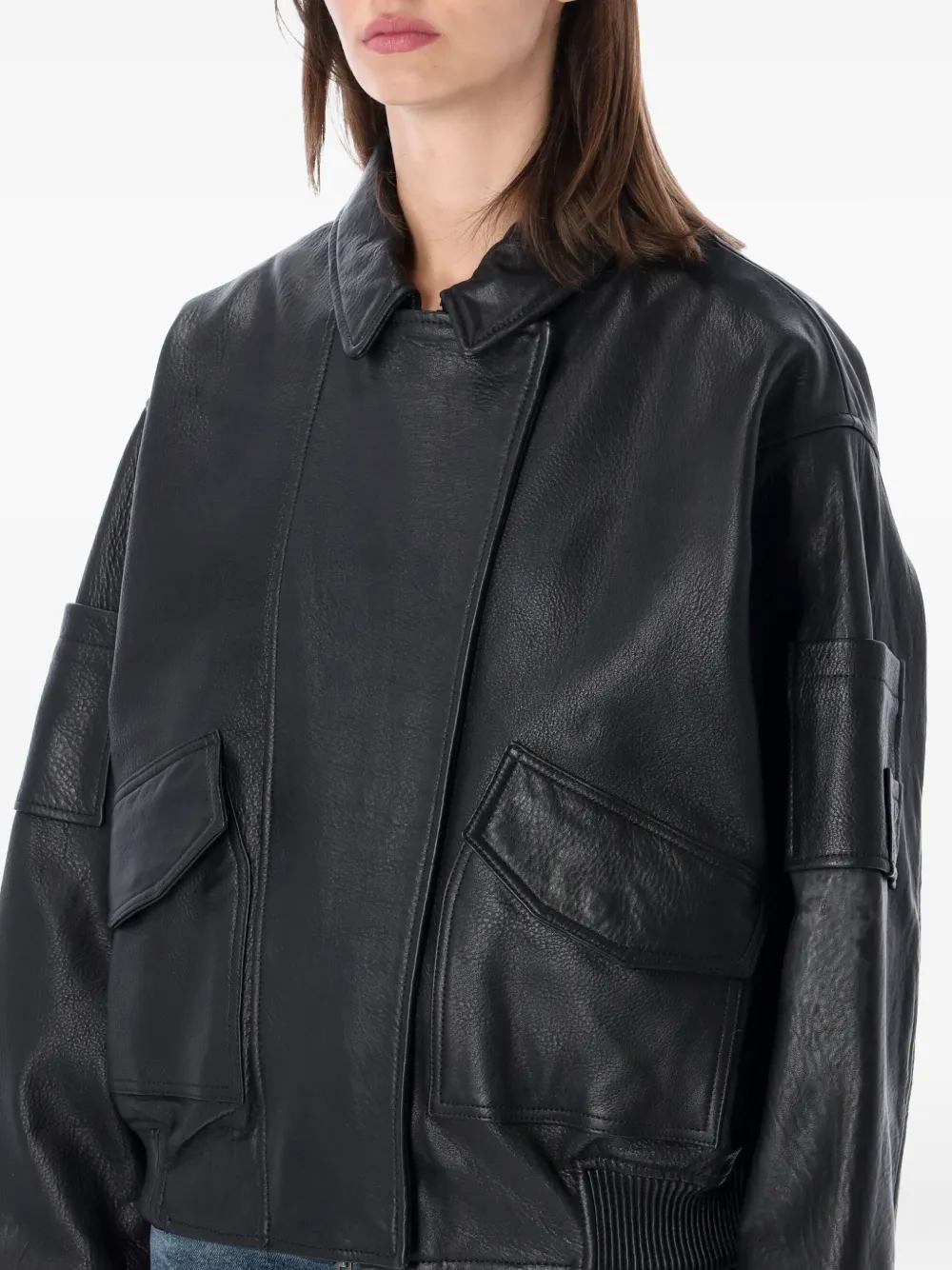 Sword bomber leather jacket Zwart