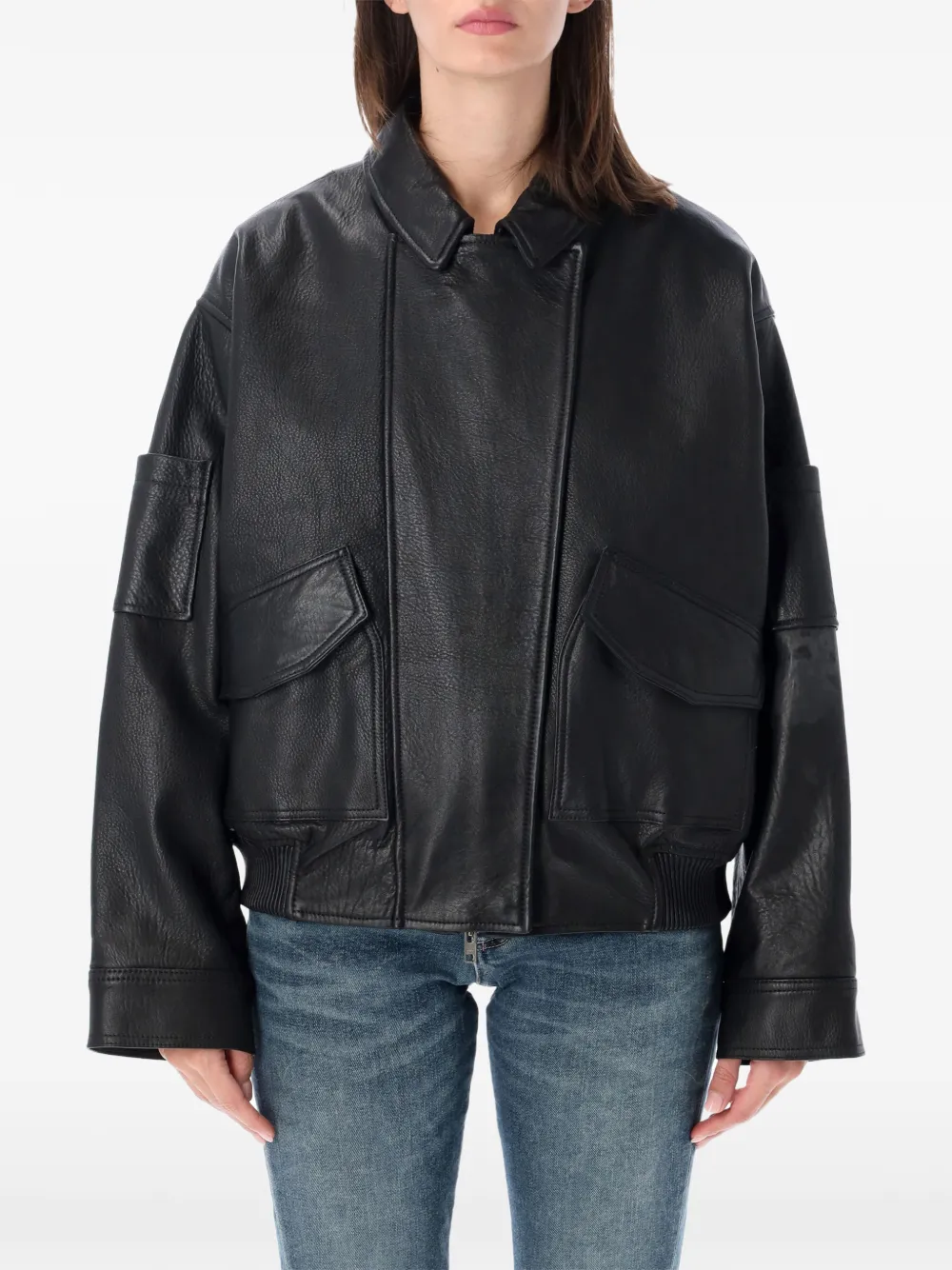 Sword bomber leather jacket - Schwarz