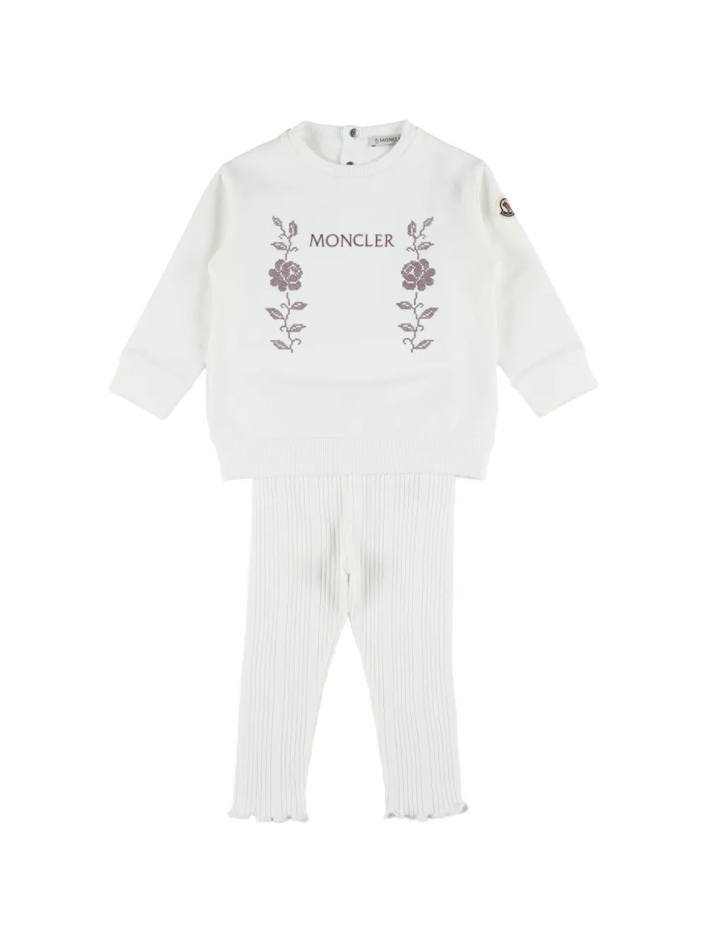 Moncler Enfant grenouillère côtelée à fleurs imprimées - Blanc
