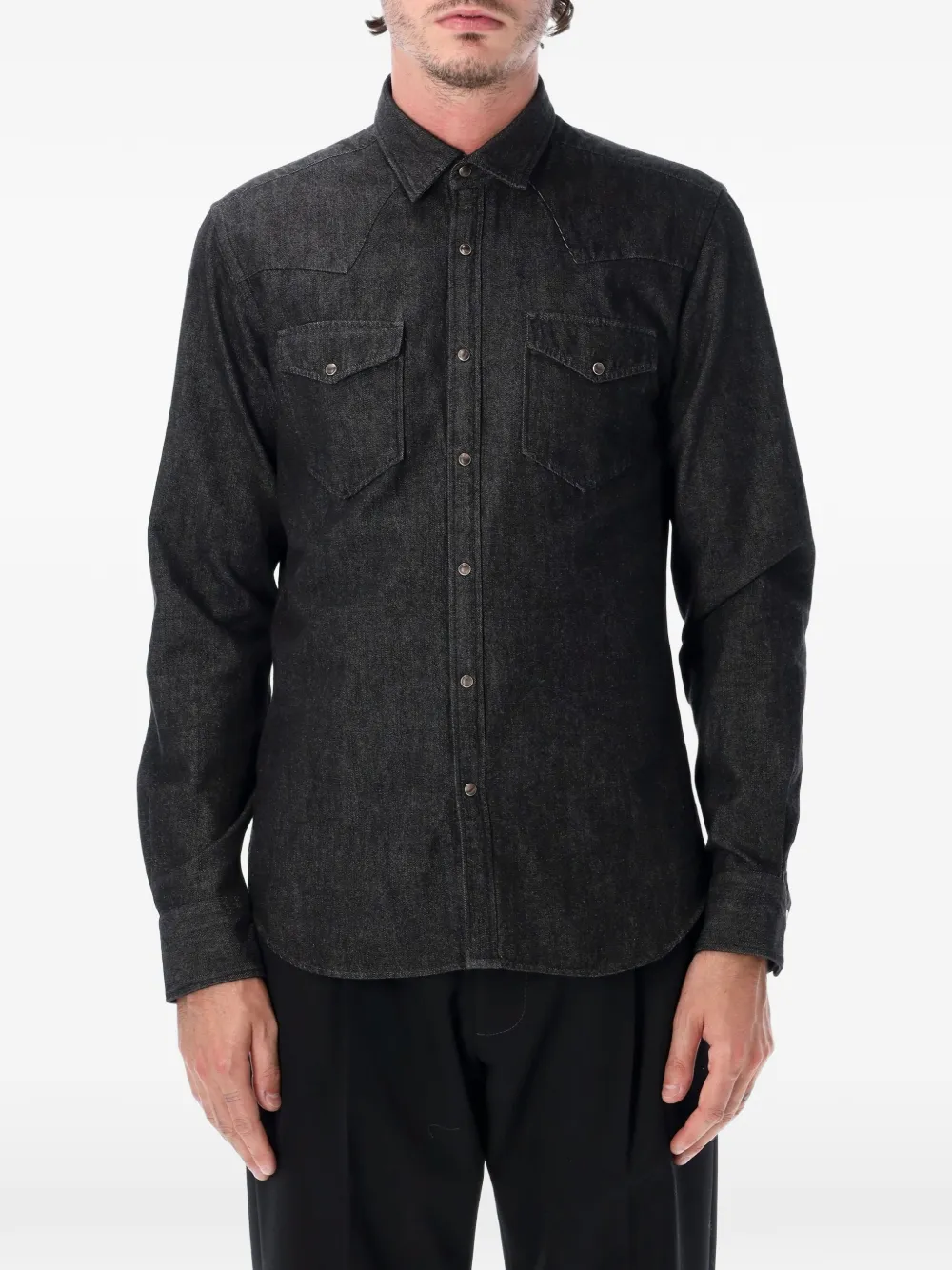 Xacus flap-pockets denim shirt - Schwarz