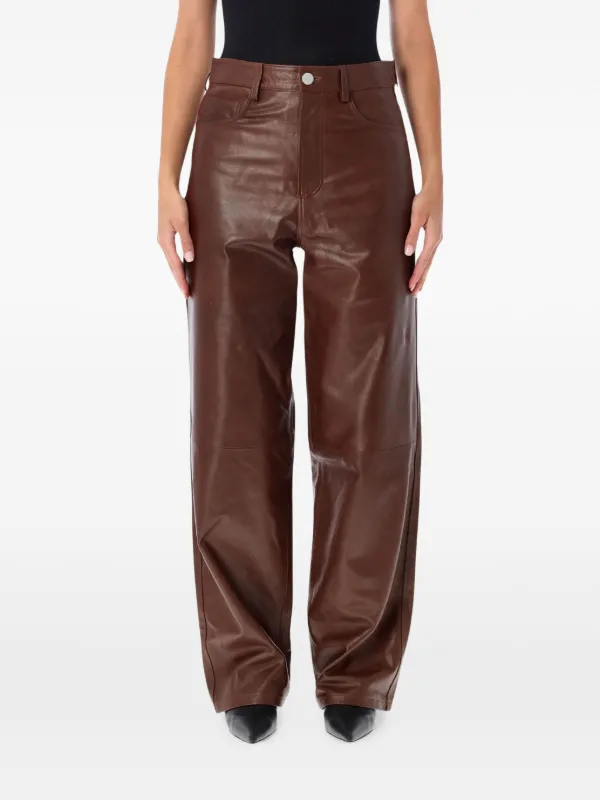 Róhe Leather Straight-leg Trousers in Brown