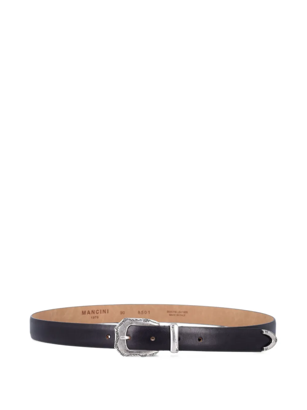 Mancini 1979 Engraved-buckle Leather Belt In Black