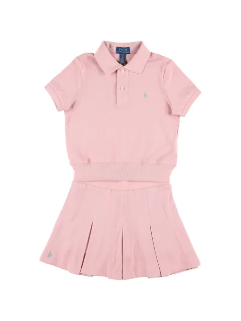 POLO RALPH LAUREN KIDS pleated piqué polo skort set
