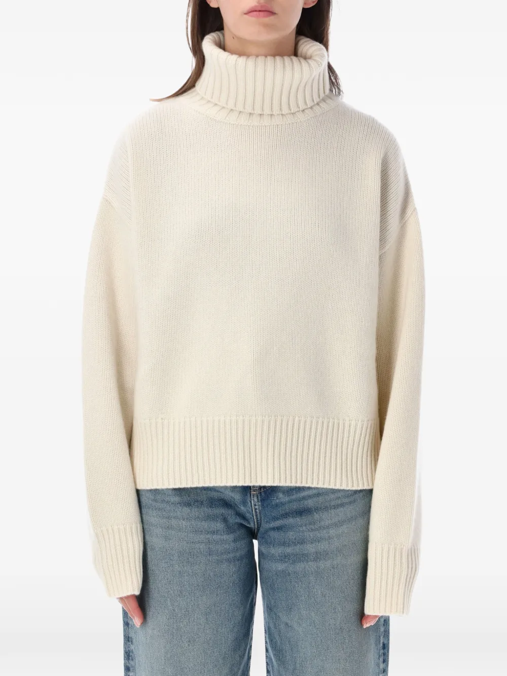 Extreme cashmere Crop Xtra roll-neck sweater Beige