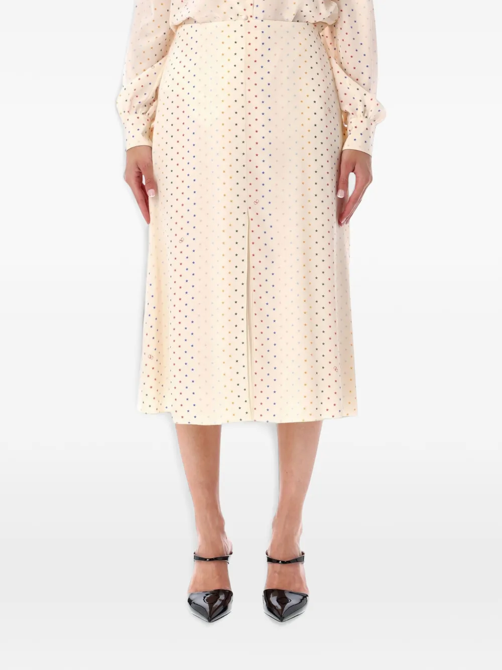 Valentino Garavani midi star-print vLogo skirt - Nude