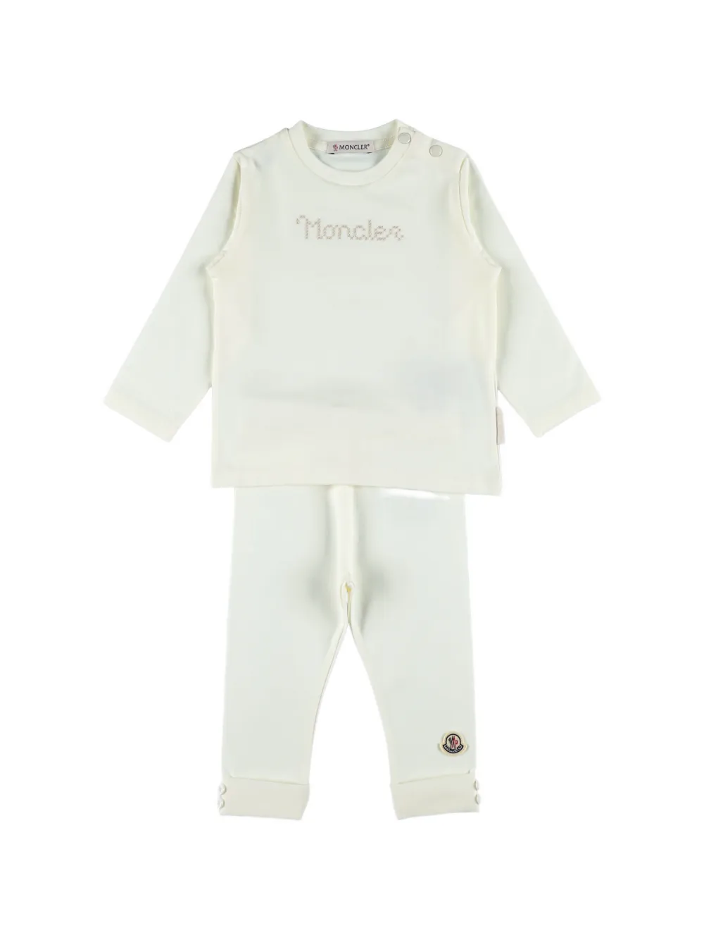 Moncler Enfant Broek en sweater met geborduurd logo Beige