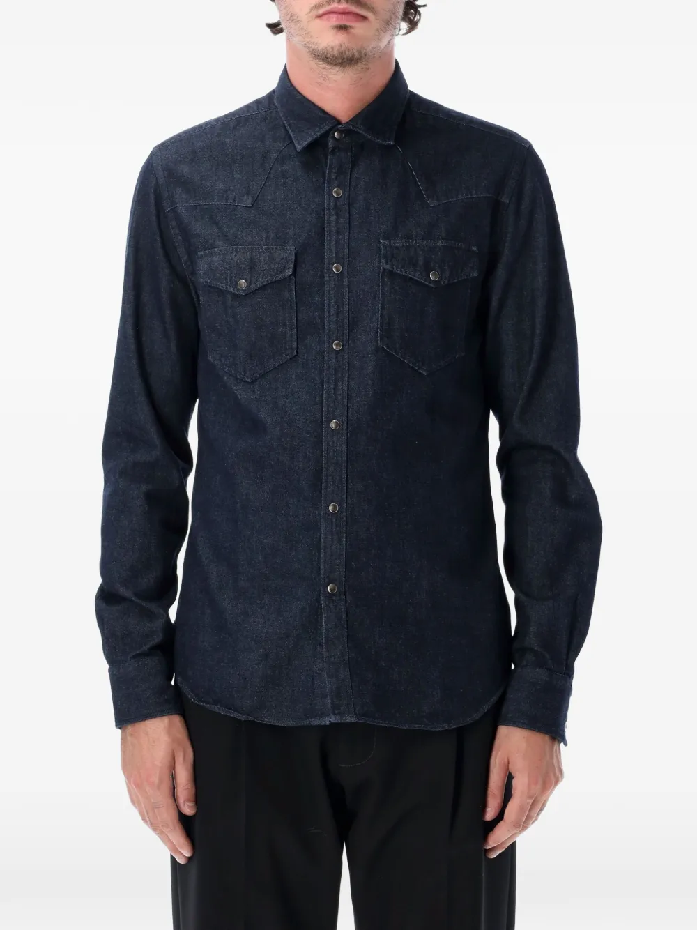 Xacus flap-chest-pockets denim shirt Blauw