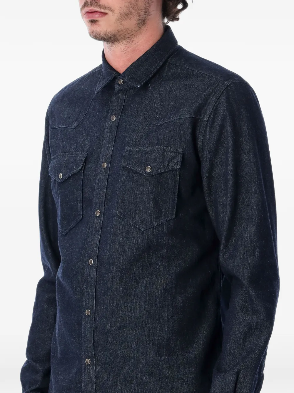 Xacus flap-chest-pockets denim shirt Blauw