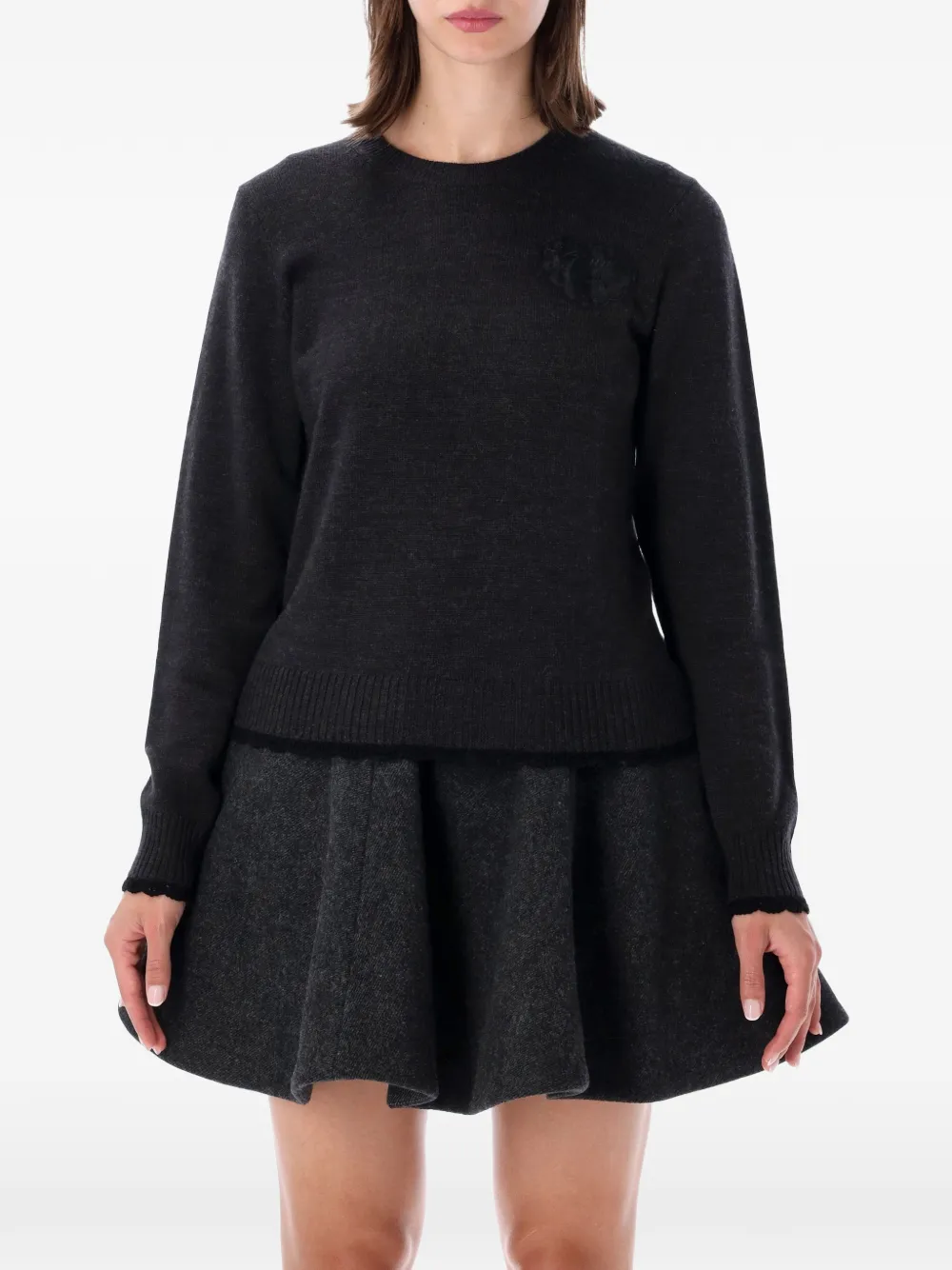 GANNI logo-patch crew-neck sweater - Grigio