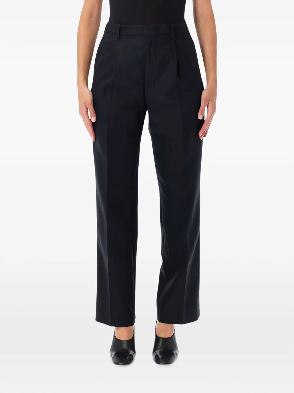 Auralee Pleated Straight-leg Trousers In Black