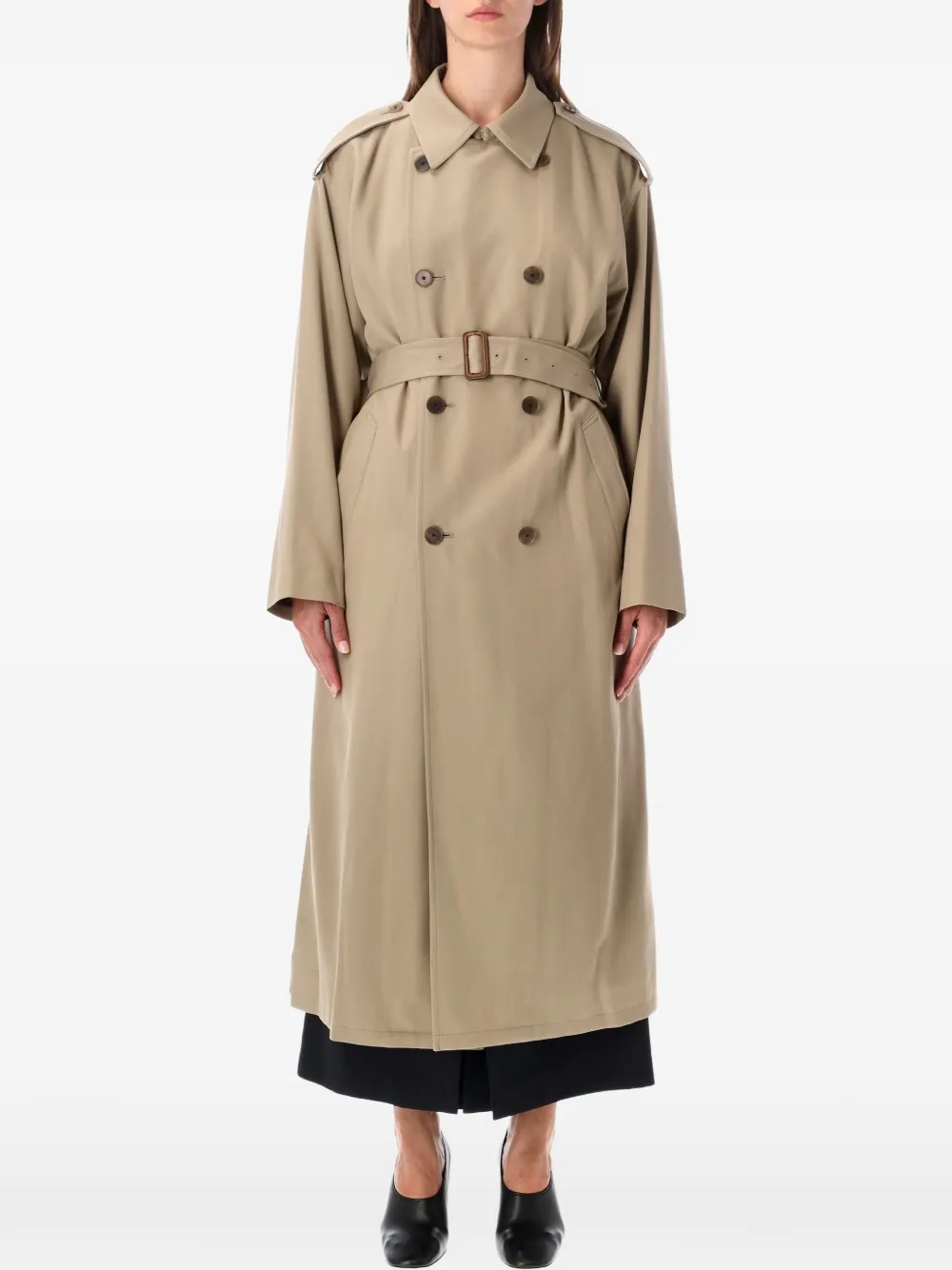 Auralee Double-breasted Belted Coat In Nude