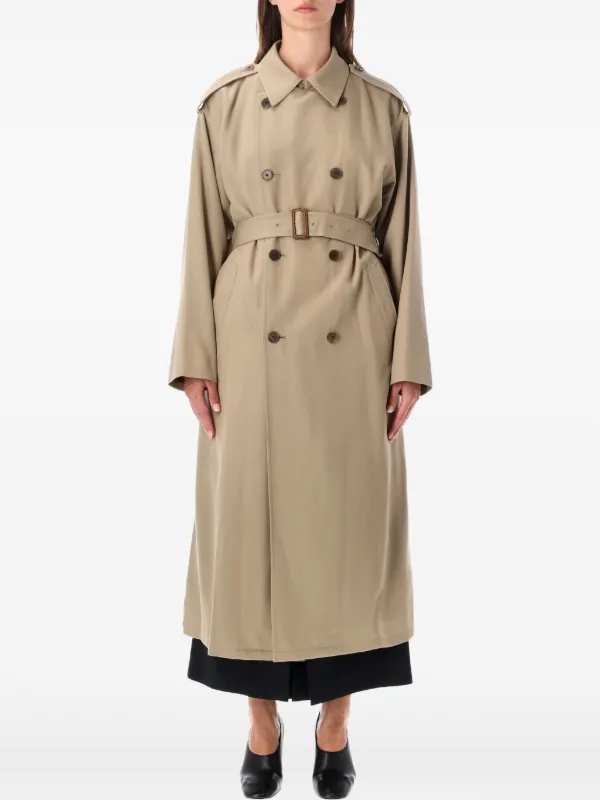 Auralee Double-breasted Belted Coat in Brown