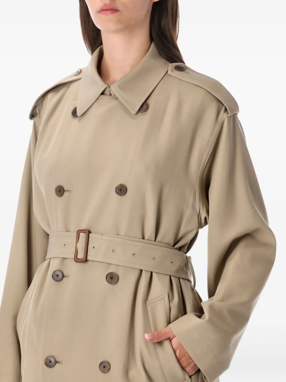 Auralee Double-breasted Belted Coat in Brown, view 3