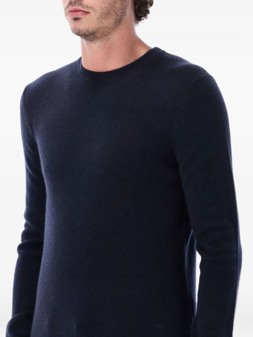 Emporio Armani plain-knit pure-cashmere jumper Blauw