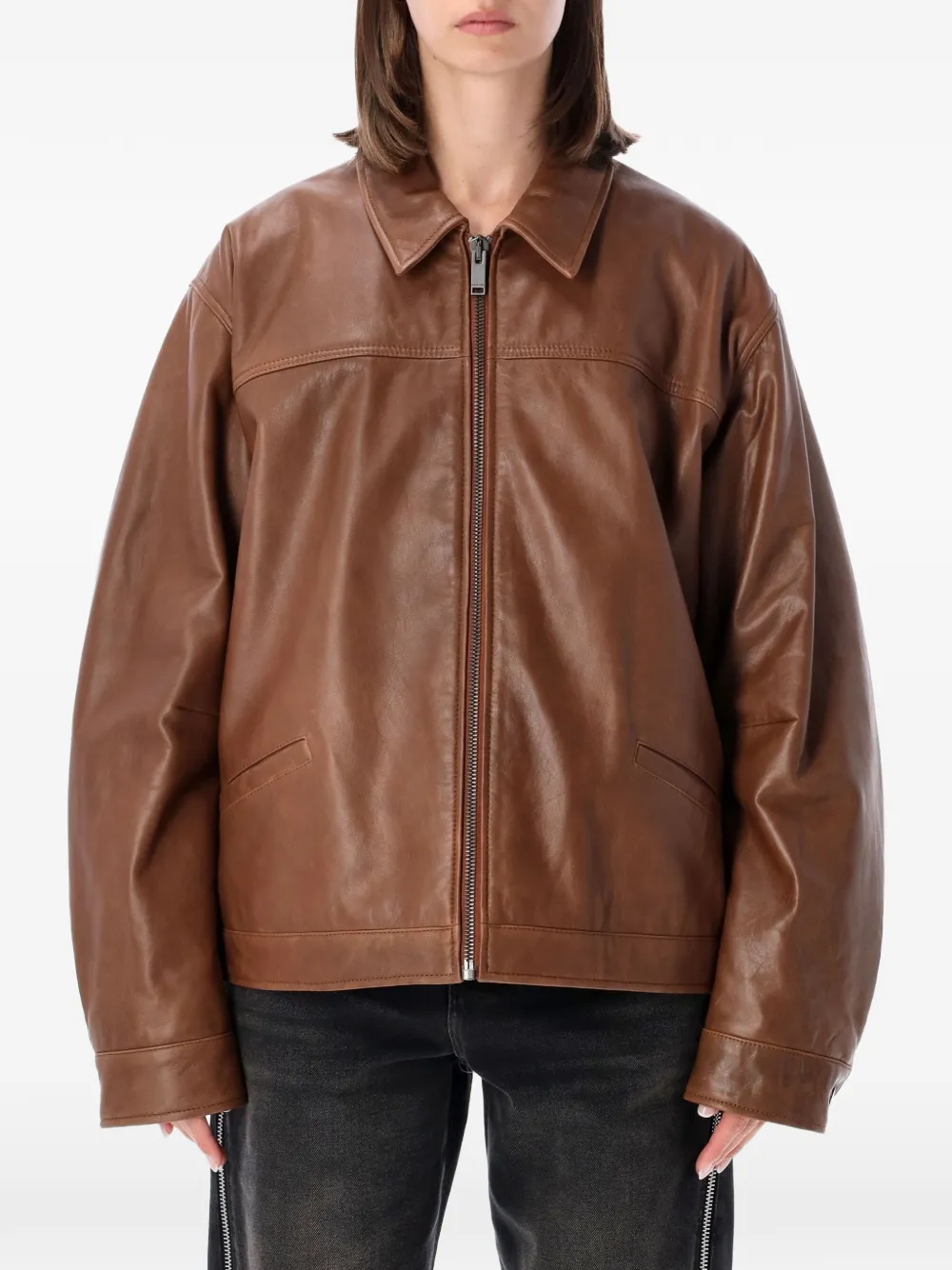 Haikure zip-up leather jacket - Braun
